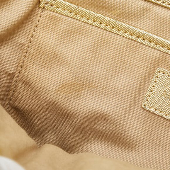 Kate Spade logo punched tote bag, gold leather handbag, women's.